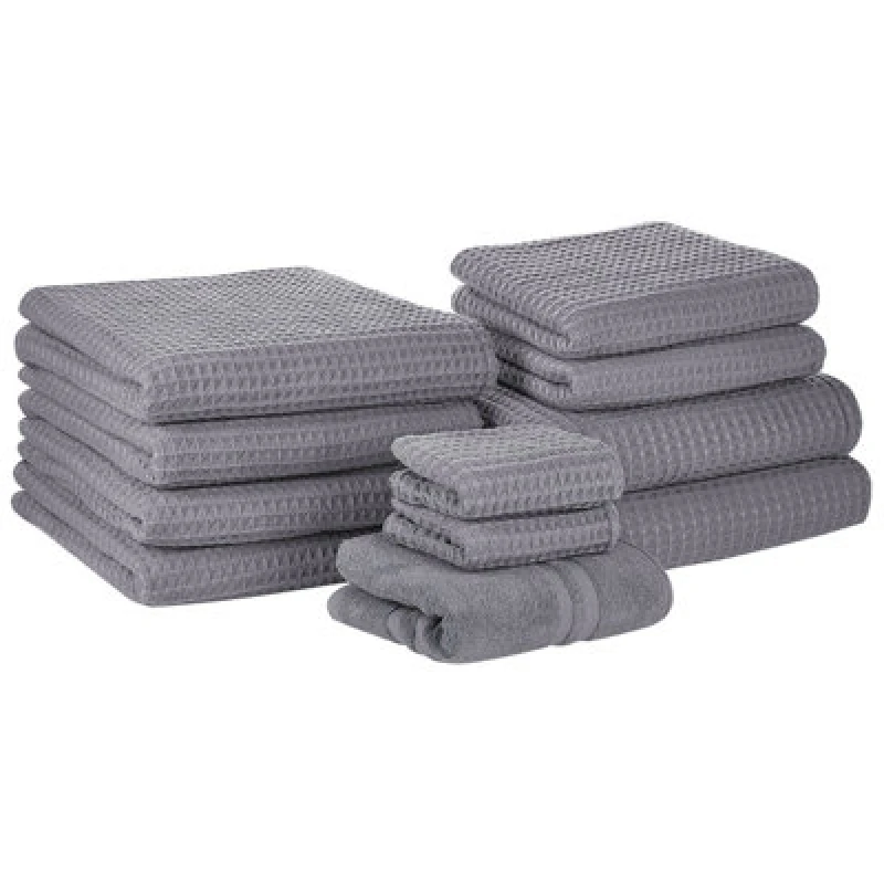 Image of Beliani Set Of 11 Towels Areora Cotton Light Grey