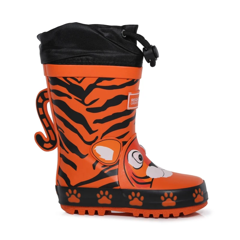 Image of Regatta Boys Mudplay Durable Stabilising Wellington Boots UK Size 1 (EU 33) Blaze Orange Tiger RKF649-IAB-1
