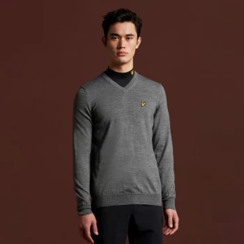 image of Mens Golf V Neck Pullover - Mid Grey Marl - XXL