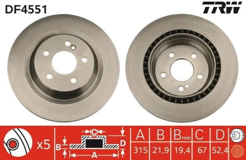 Image of TRW DF4551 Brake disc Vented, High-carbon Brake Disc (82)