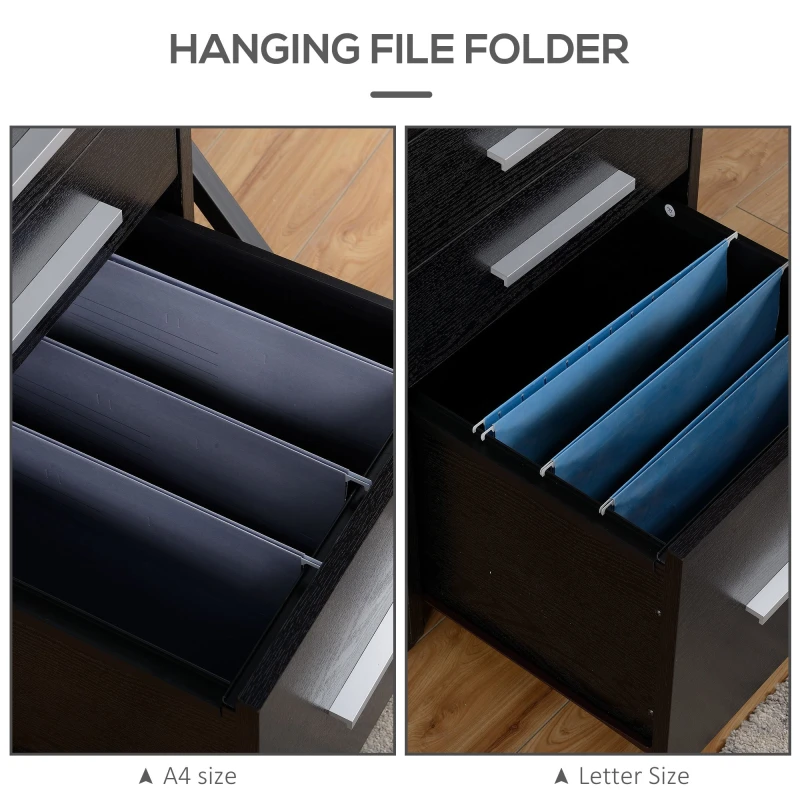 Image of HOMCOM 3 Drawer Mobile Filing Cabinet Lockable Filing Cabinet, Black Black