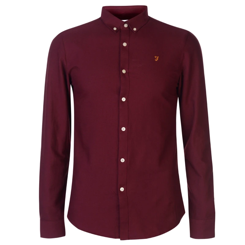 Image of Farah Oxford Long Sleeve Shirt Burgundy 507 male Extra Lge
