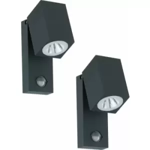 image of Loops - 2 pack IP44 Outdoor Wall Light & pir Sensor Anthracite Aluminium 5W led