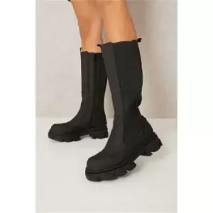 Image of I Saw It First Black Chunky Wellie Detail Knee High Boots - Black