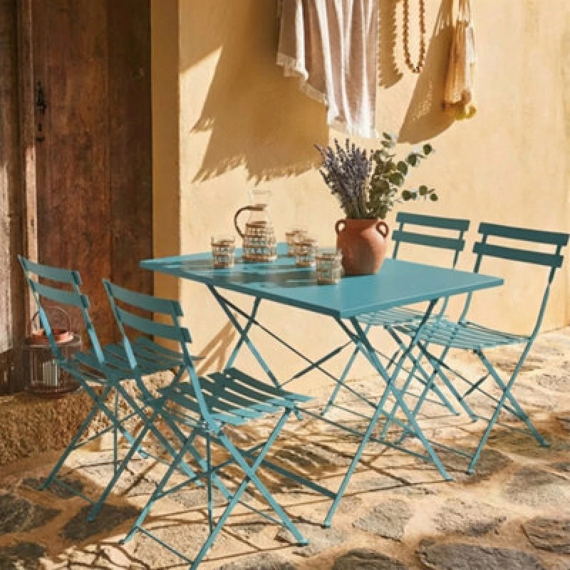 Image of Sweeek - 4-Seater Folding Metal Bistro Garden Table Emilia Duck Blue 110X70X71 Cm
