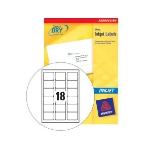 Image of Avery J8161-100 White Inkjet Addressing Labels Pack 1800
