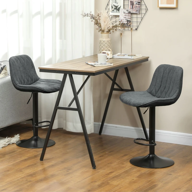 Image of HOMCOM HOMCOM Bar Stools Set of 2, Swivel Height Adjustable Barstools with Back in Dark Grey Dark Grey One Size Unisex 5063603432215