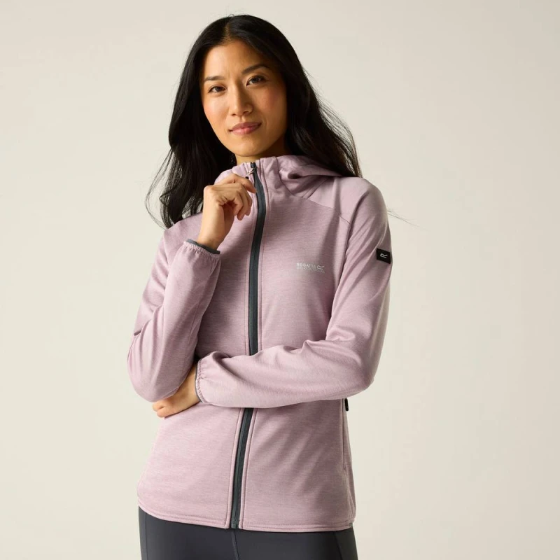 Image of Regatta Womens Ferna Marl Full Zip Hooded Stretch Midlayer in Pale Lilac Size: 10 Pale Lilac Female 10