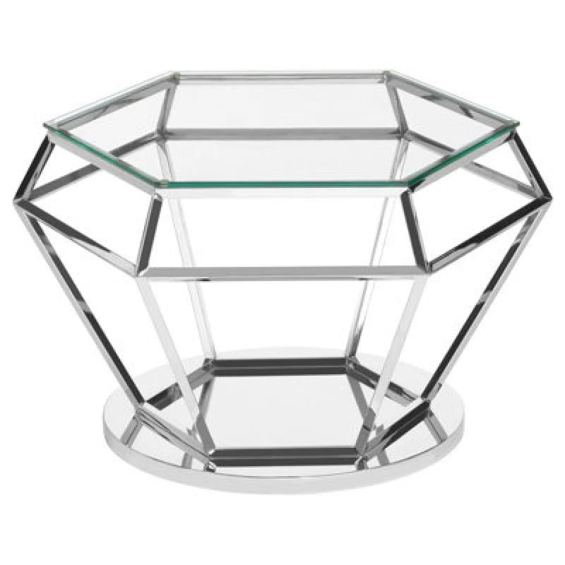 Image of Orsina Contemporary Silver Finish Diamond Design End Table, Elegant End Table, Stainless Steel Frame Bedside Table