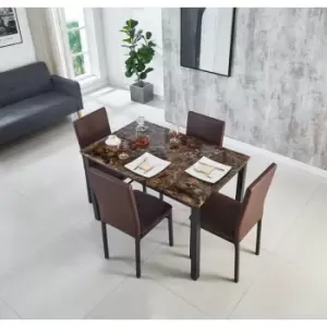 image of Modernique - Emillia mdf Gloss Finish Dining Table 120cm with 4 Faux Leather Chairs in Brown - Brown