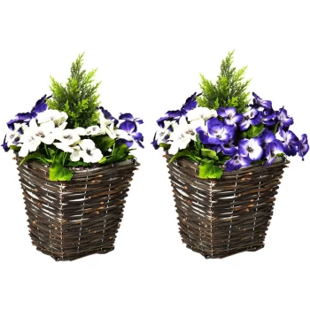 image of 2 PCs Artificial Phalaenopsis Fake Flower Plant w/ Straw Plaiting Pot - Outsunny