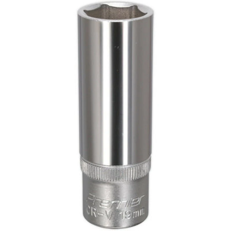 Image of Loops 19mm Steel Deep Drive Socket - 1/2" Square Drive - Chrome Vanadium Socket Metallics