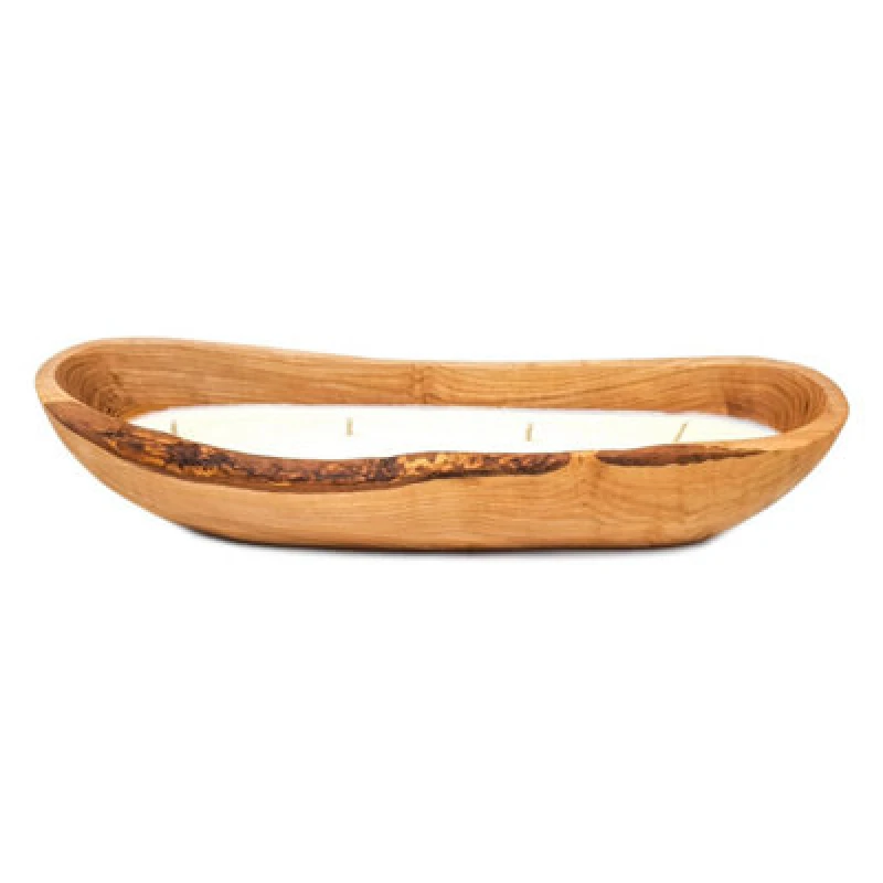 Image of Verano Spanish Ceramics Home Fragrance Olive Wood Boat Soy Wax Candle 35cm Wild Fig Brown unisex