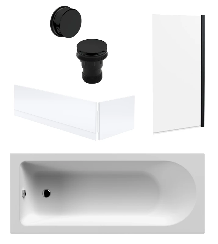 Image of Balterley Round Bath Black Square Screen, Panels and Black Waste -1700x700mm Black
