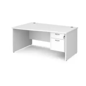Image of Office Desk Left Hand Wave Desk 1600mm With Pedestal White Top And Panel End Leg Maestro 25 MP16WLP2WH