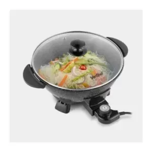 image of VonShef Electric Wok Skillet Pan - 5L Capacity, 1400W Aluminium Frying Pan with Tempered Glass Lid, Adjustable Temperature Control, Cool Touch