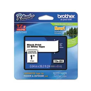 Image of Brother P-touch TZe-251 Black on White Label Tape 24mm x 8m