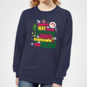 Image of Elf Christmas Cheer Womens Christmas Sweatshirt - Navy - XL