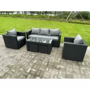 Image of Fimous 5 Seater Outdoor Dark Grey Wicker Rattan Lounge Complete Sofa Set with Coffee Table and 2 Stools
