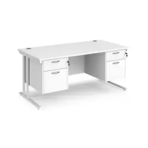 Image of Office Desk Rectangular Desk 1600mm With Double Pedestal White Top With White Frame 800mm Depth Maestro 25 MC16P22WHWH