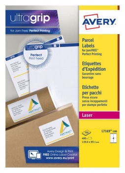 image of Avery Ultragrip Laser Labels 139x99.1mm White Pack of 400 L7169-100