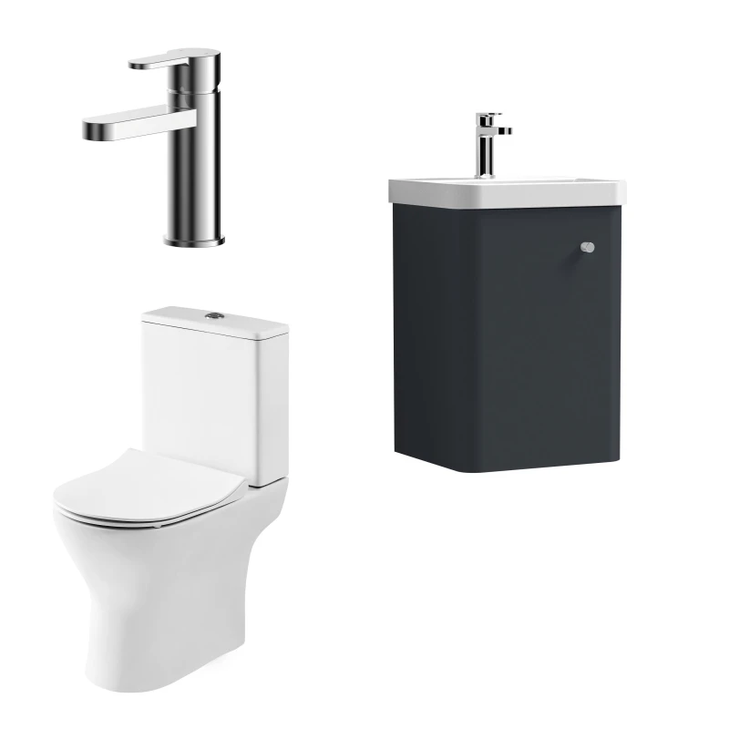 Image of Balterley Cloakroom Wall Hung Vanity Toilet and Tap Set Soft Black 400mm Black