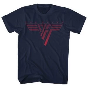 image of Van Halen - Classic Red Logo Mens Large T-Shirt - Navy Blue