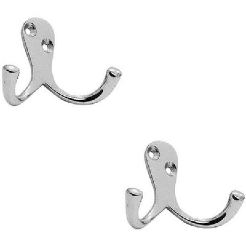 Image of Loops 2x Victorian One Piece Double Bathroom Robe Hook 26mm Projection Polished Chrome Multi