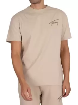 Image of Tommy Jeans Mens Signature T-Shirt - Savannah Sand - M