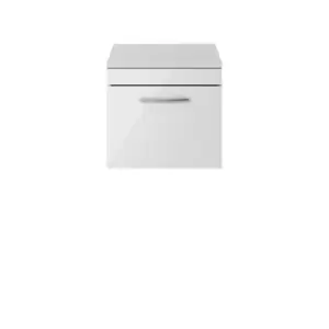 image of Nuie Athena 500 Wall Hung Single Drawer Vanity & Worktop - Gloss Grey Mist