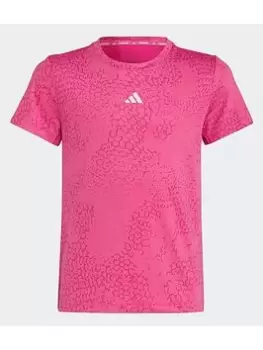 Image of adidas Running Aeroready 3-stripes Allover Print T-Shirt, Orange, Size 11-12 Years