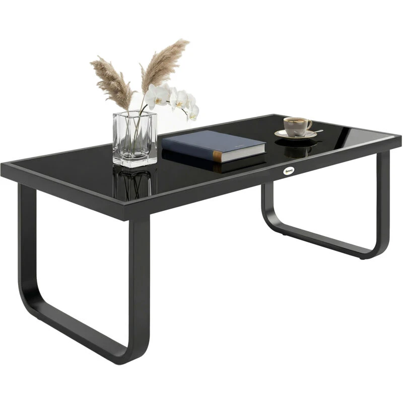 Image of OUTSUNNY Garden Coffee Table Outdoor Side Table with Glass Top Black Unisex