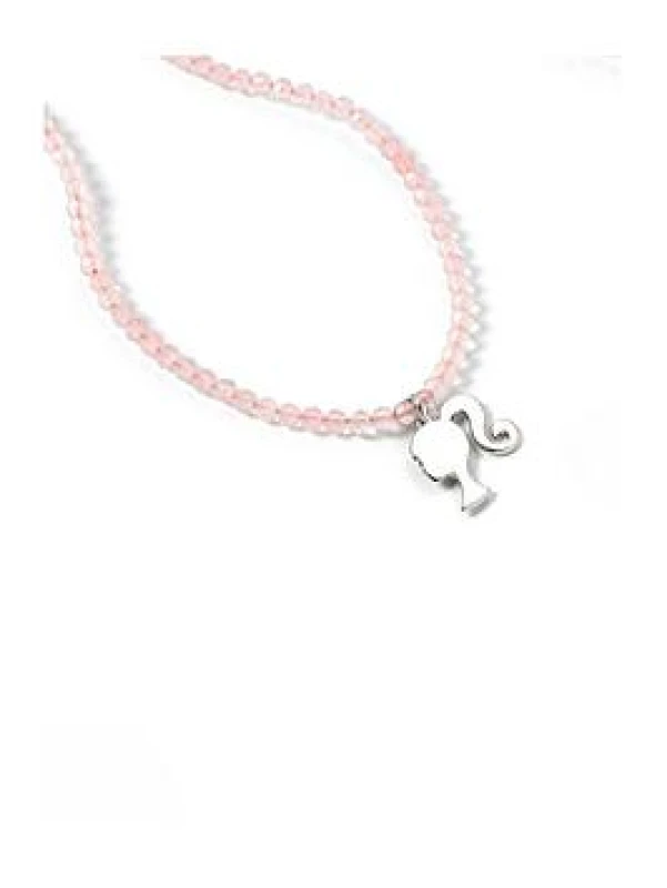 Image of Sterling Silver Silhouette Charm Rose Quartz Bead Necklace BMSN0023
