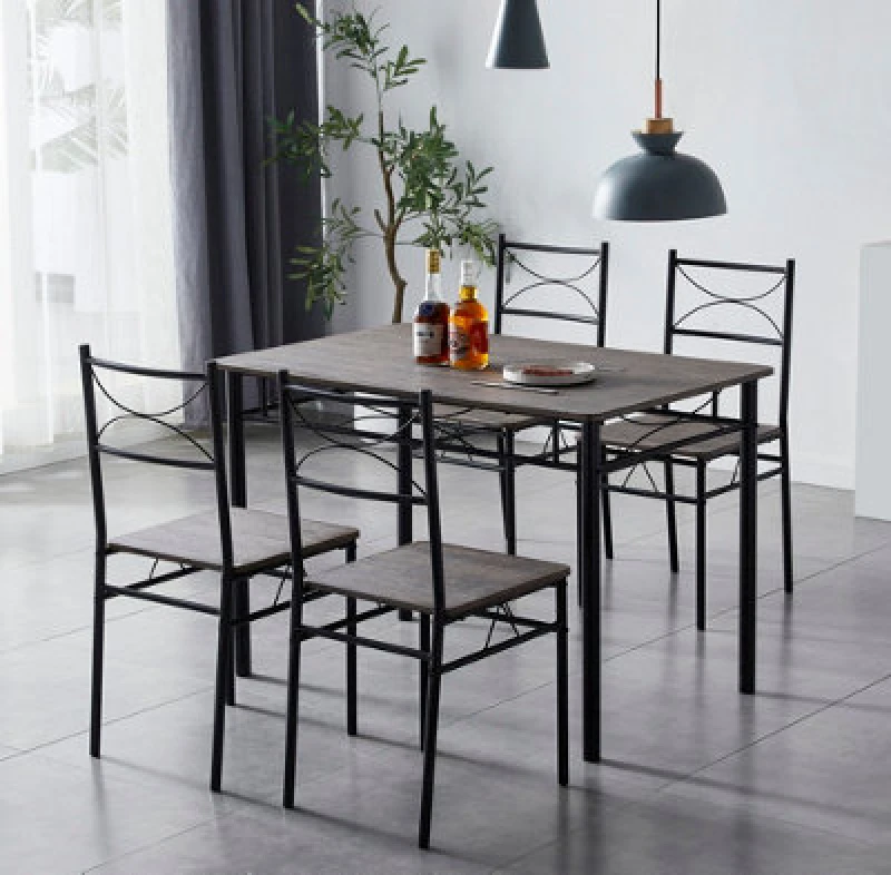 Image of MCC DIRECT Mcc Direct - Dining Table and Chairs Set Metal Wood Effect Table Dining Set 4 Chairs Silvia distressed grey TS3026