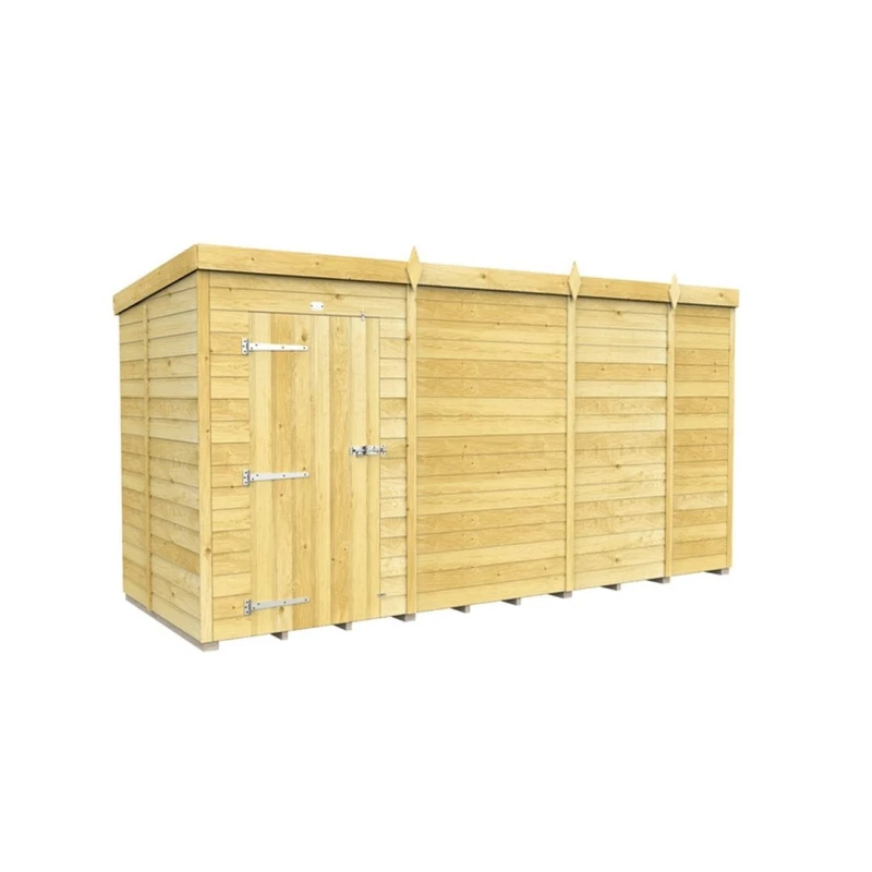 Image of Buttercup Farm 13 x 5 Feet Pent Shed - Single Door W/O Window - L147 x W387 x H201cm in Brown Brown Unisex