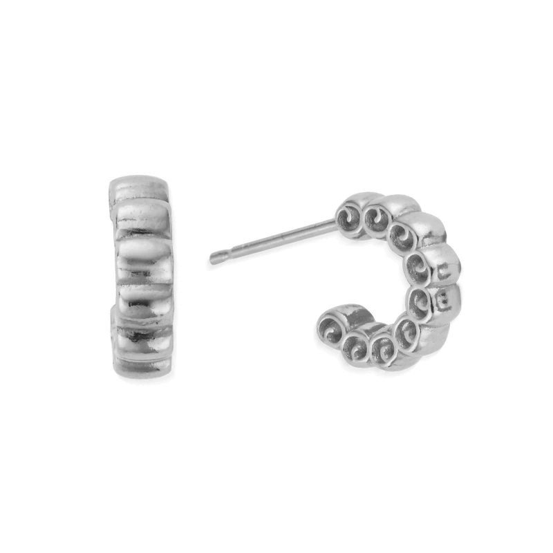 Image of ChloBo Ruffle Silver Huggie Hoop Earrings SEH3446 Silver female