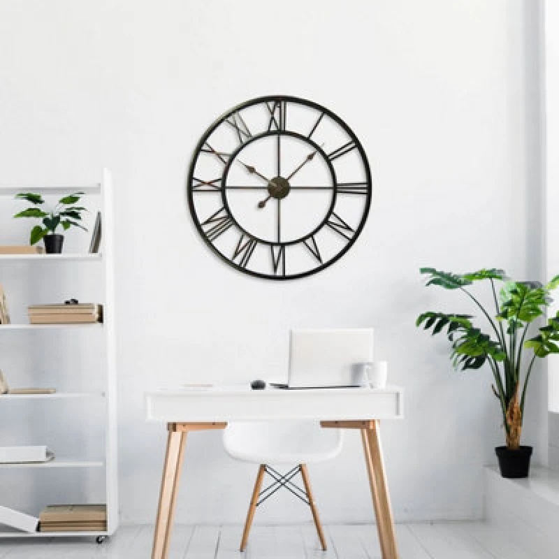 Image of Walplus 76Cm X 76Cm Roman Numerals Wall Clock - Vintage Large Metal Wall Clock For Indoor, Hallway And Livingroom