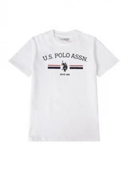 U.S. Polo Assn. Boys Stripe Rider Print Short Sleeve T-Shirt - White, Size 5-6 Years