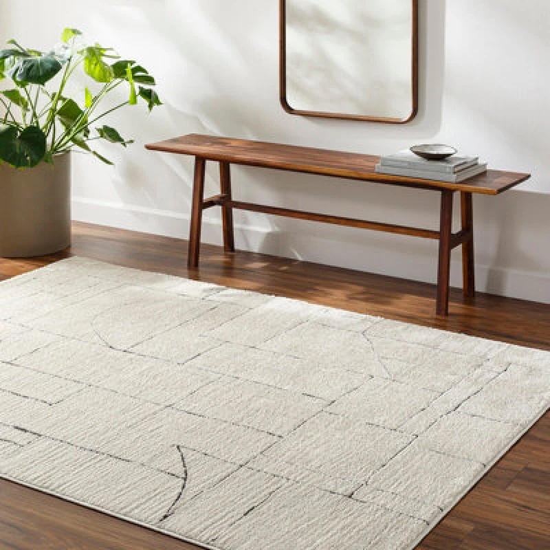 Image of Livabliss Scandi Modern High Pile Black Lisa Area Rug 160 X 213cm - Easy Care, Non Shedding, Ideal For Living Room & Bedroom