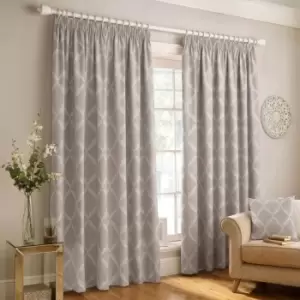 Image of Paoletti Olivia Embroidered Pencil Pleat Curtains (Pair) Polyester Grey (117X183Cm)