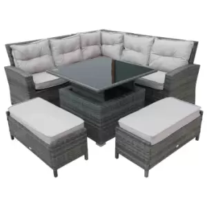 Image of Outsunny 6 Pcs Rattan Dining Set Aluminium Frame Adjustable Table Glass Top