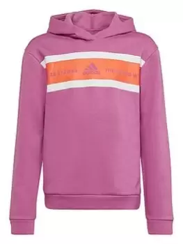 Image of adidas Essentials Big Logo Junior Girls Brand Love Overhead Hoody - Dark Purple, Dark Purple, Size 13-14 Years, Women