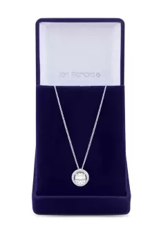 image of Rhodium Plated Cubic Zirconia Halo Pendant Necklace - Gift Boxed