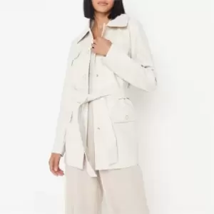 image of Missguided Tall Faux Leather Belted Shacket - Beige