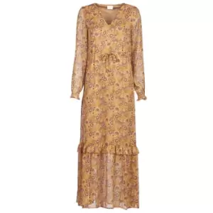 image of Vila VIFALIA womens Long Dress in Brown - Sizes UK 6,UK 8,UK 10,UK 12,UK 14