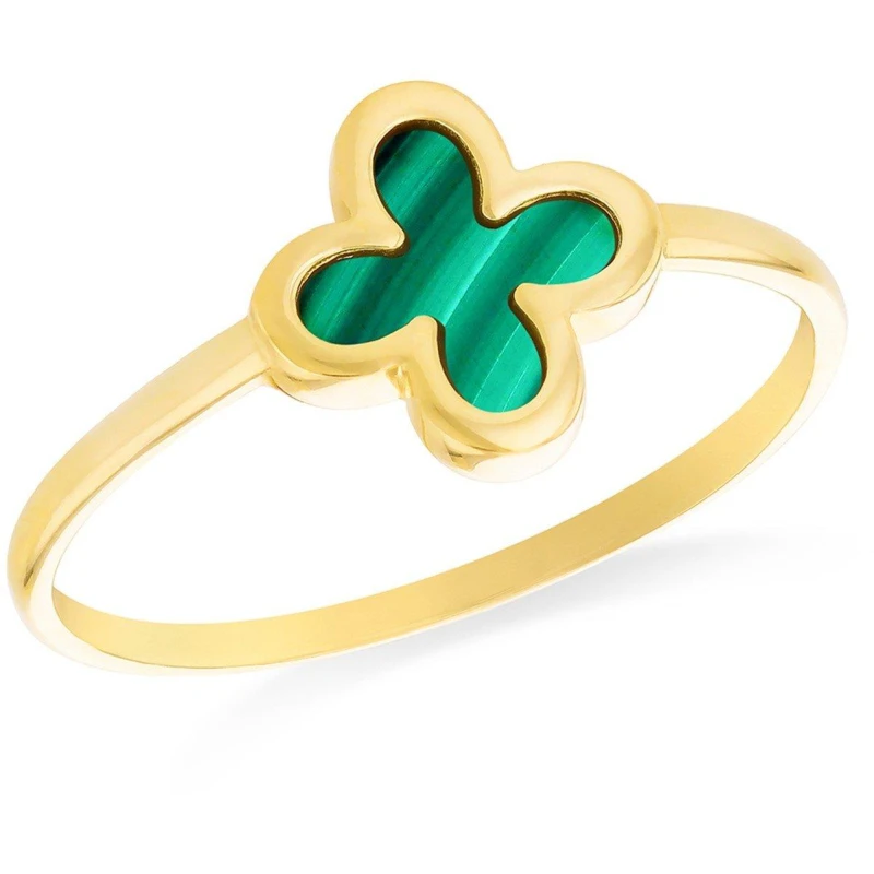 Image of Be You 9ct Gold Clover Malachite Ring Yellow Gold female K