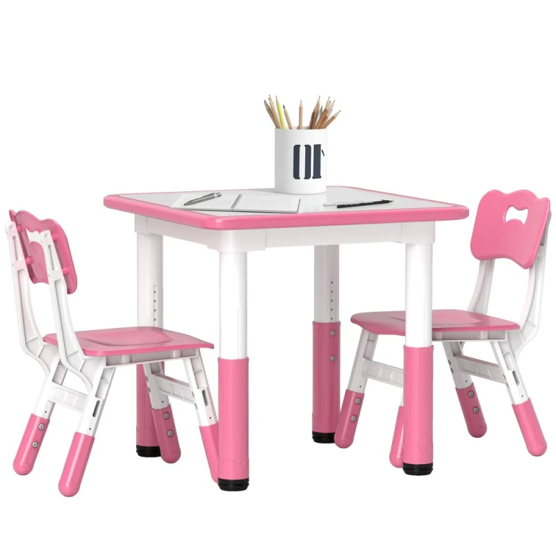 Image of Aiyaplay 3 Pcs Height Adjustable Kids Table And Chair Set For Playroom - Pink 312-121V80PK