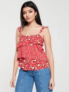 image of Oasis Ditsy Patched Tiered Cami - Multi/Red, Multi Red, Size 12, Women