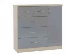 Image of Seconique Nevada Grey Gloss and Oak 1 Door 5 Drawer Chest of Drawers
