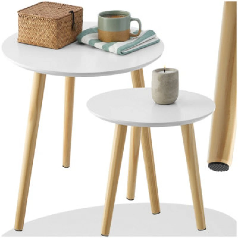 Image of Tectake Side Tables Skaland - Set Of Two, Scandi Style With Wood Legs & Non-Slip Feet - Brown/white